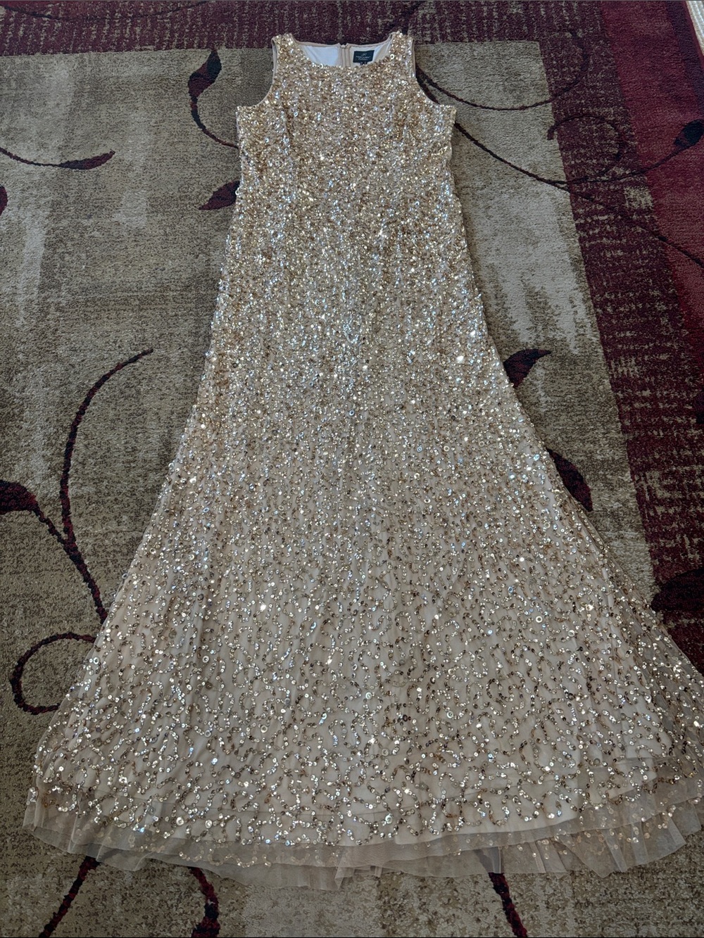 Adrianna Papell Gold Sequin Evening Dress